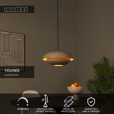 Lucide YOUNES - Suspension - Ø 40 cm - 1xE27 - Taupe | Essential